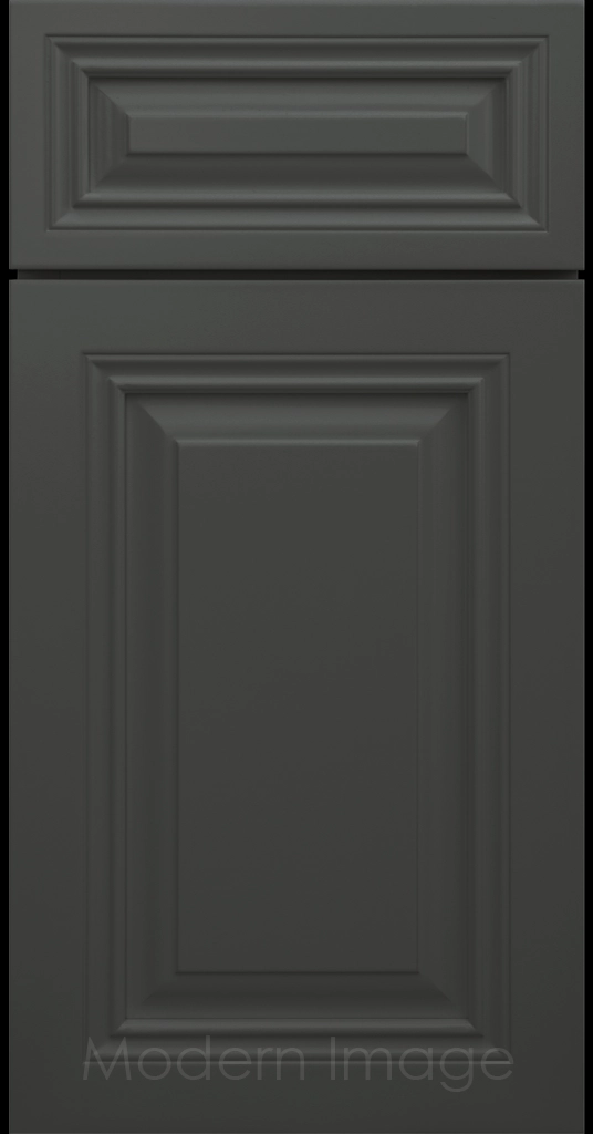 Iron ore color Cambridge cabinet door with a mitered frame and raised center panel.